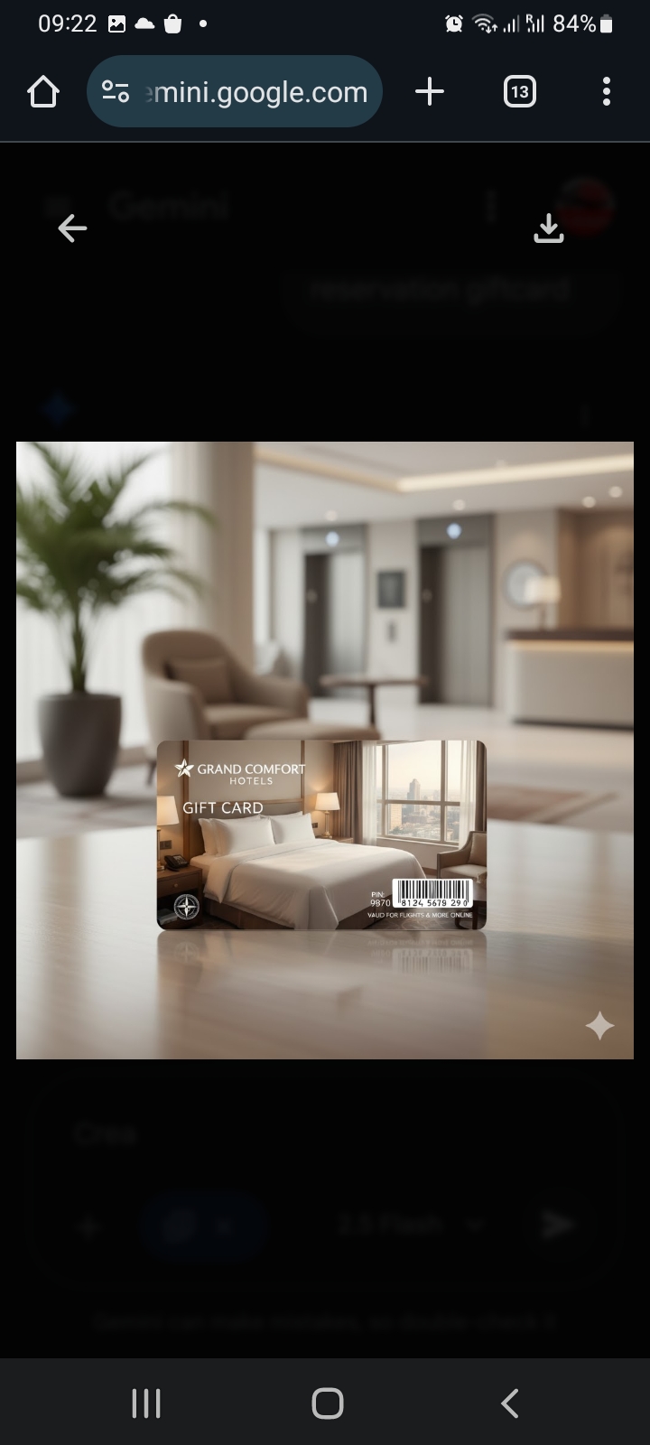 Hotel reservation giftcard